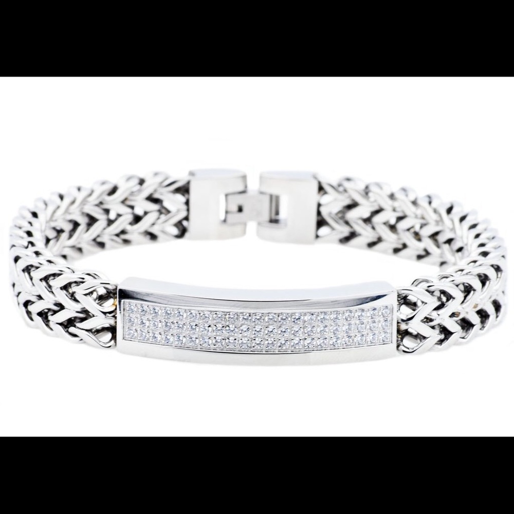 Stainless Steel Silver Iced Out ID Bracelet